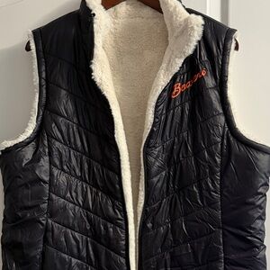 Black Quilted Vest with Cream Sherpa Lining - Embroidery